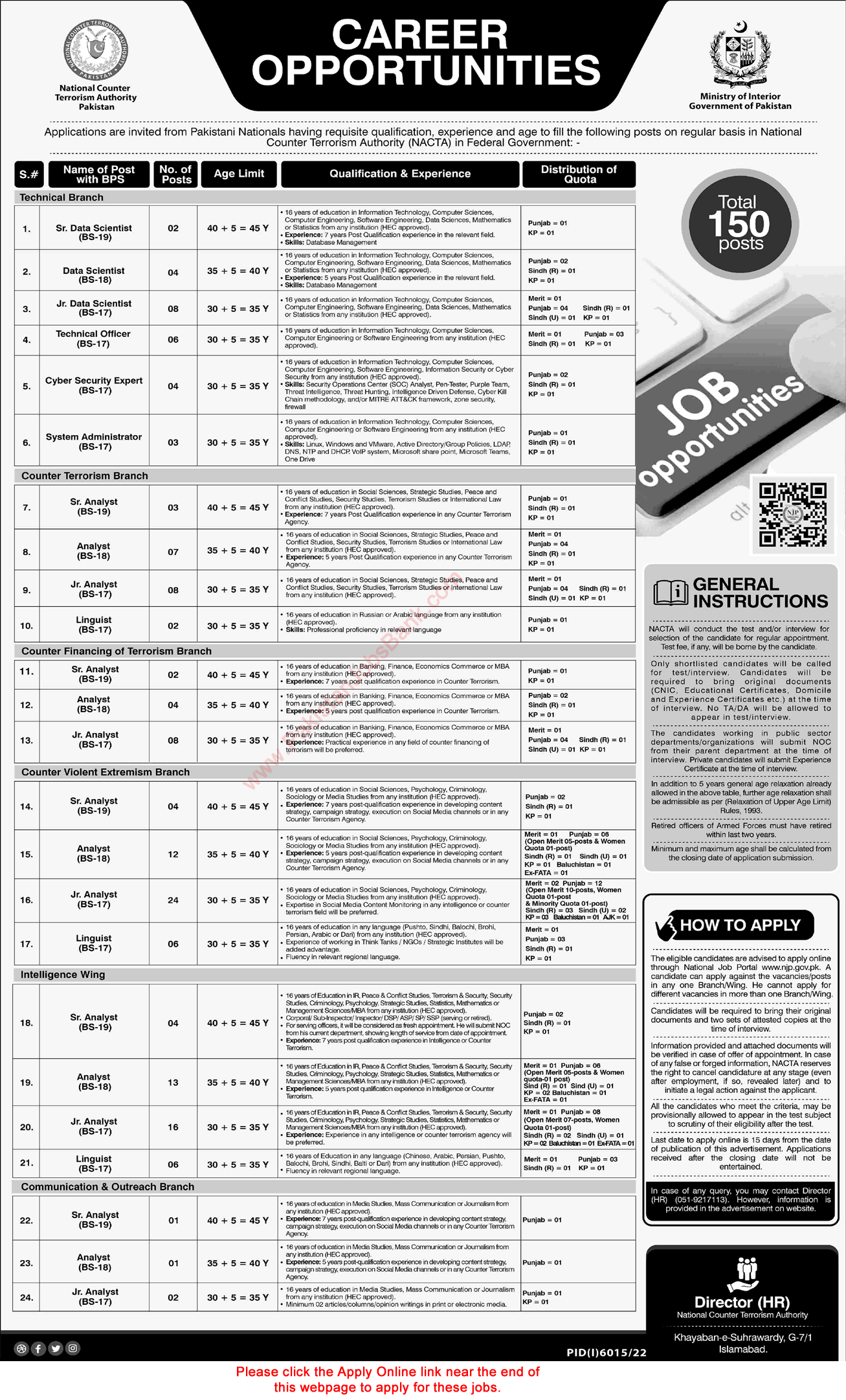 NACTA Jobs 2023 March / April Apply Online National Counter Terrorism Authority Pakistan Islamabad Latest