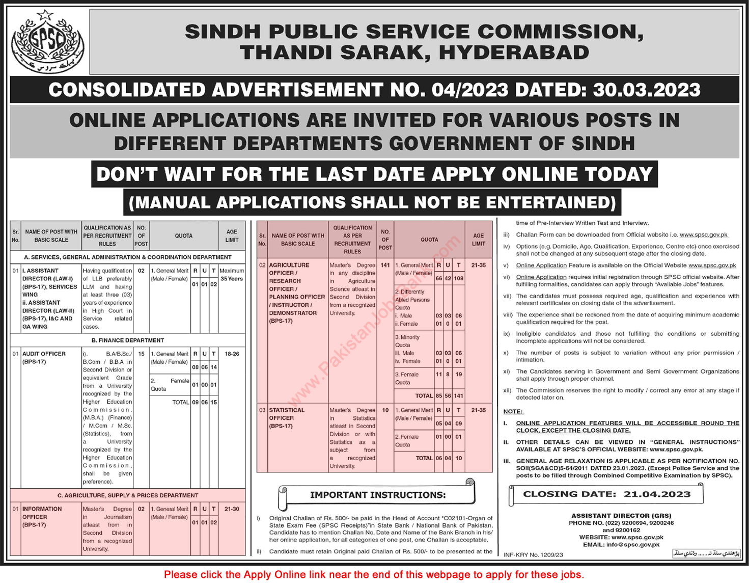 Agriculture Supply and Prices Department Sindh Jobs March 2023 April SPSC Online Apply Latest