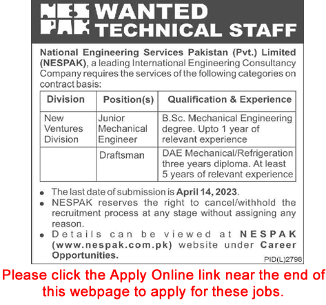 NESPAK Jobs 2023 April Apply Online Mechanical Engineers & Draftsman Latest