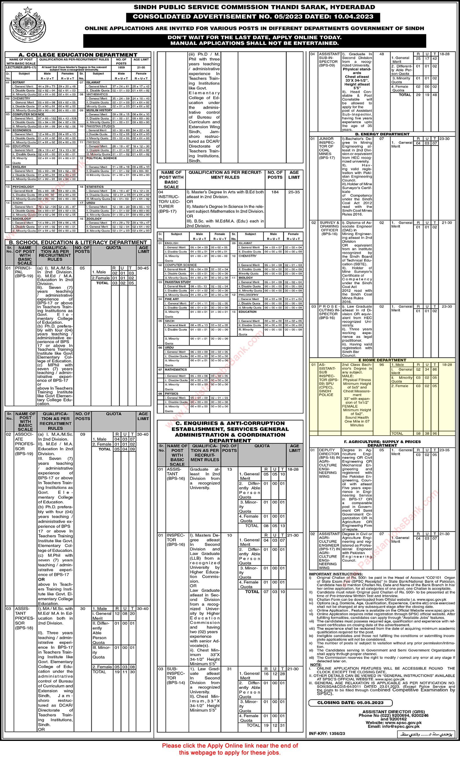 ASI Jobs in Home Department Sindh 2023 April Assistant Sub Inspectors SPSC Apply Online Latest