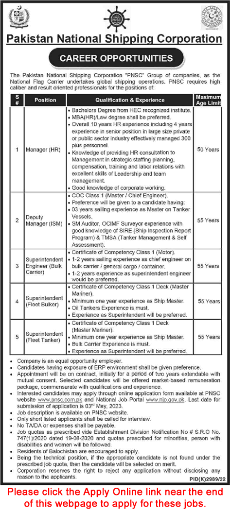 Pakistan National Shipping Corporation Karachi Jobs 2023 April Apply Online PNSC Latest