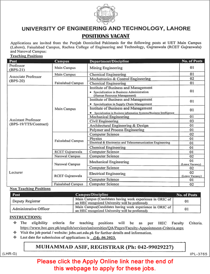UET Lahore Jobs May 2023 Apply Online Teaching Faculty & Others Latest