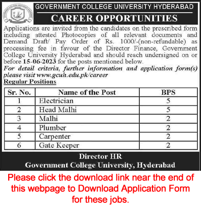 Government College University Hyderabad Jobs May 2023 GCU Application Form Latest