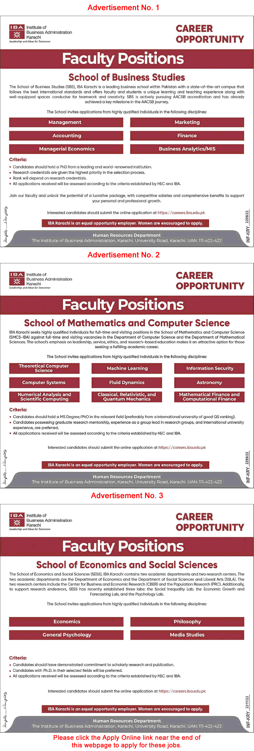 IBA Karachi Jobs 2023 June Apply Online Teaching Faculty Institute of Business Administration Latest