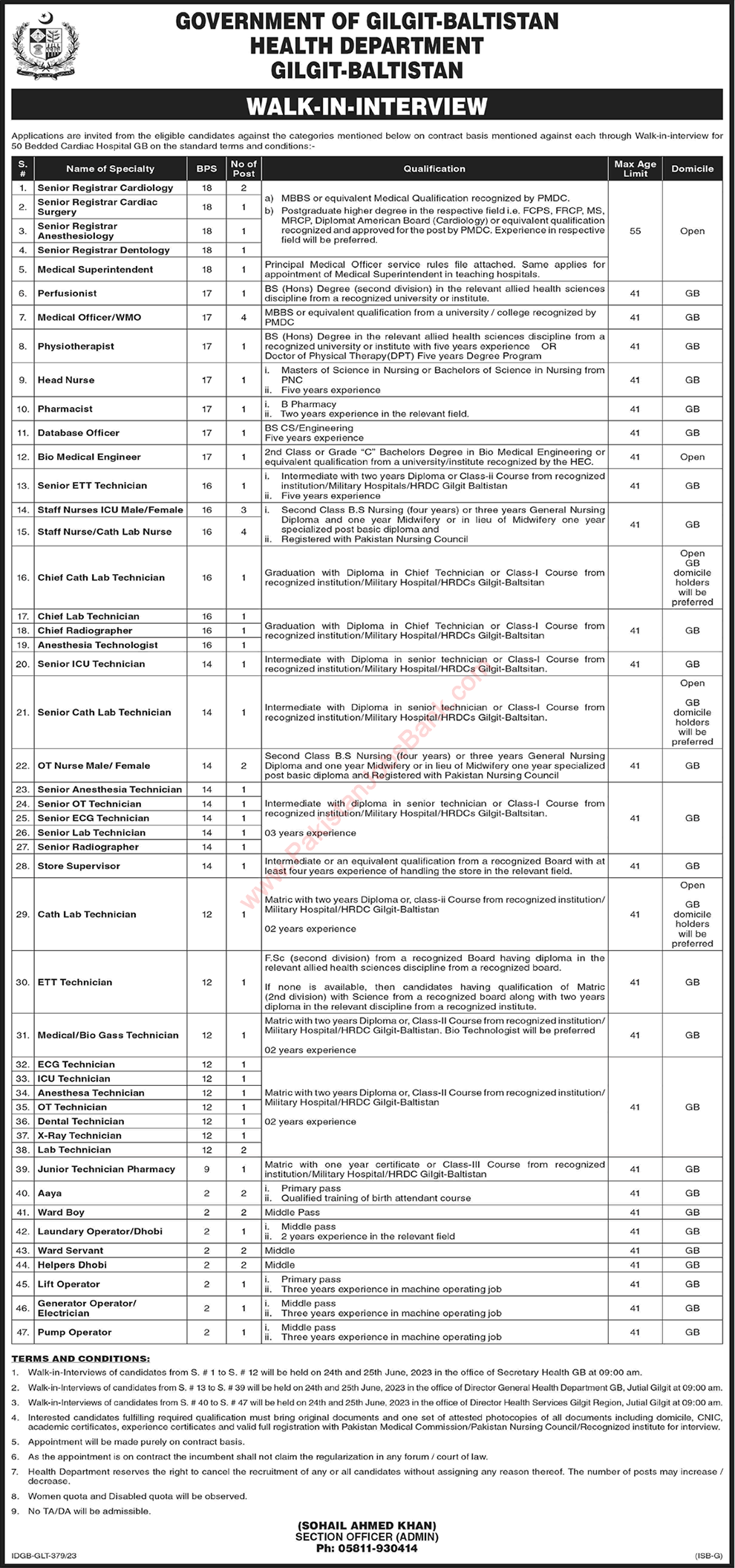 Health Department Gilgit Baltistan Jobs June 2023 Walk In Interview Lab Technicians & Others Latest