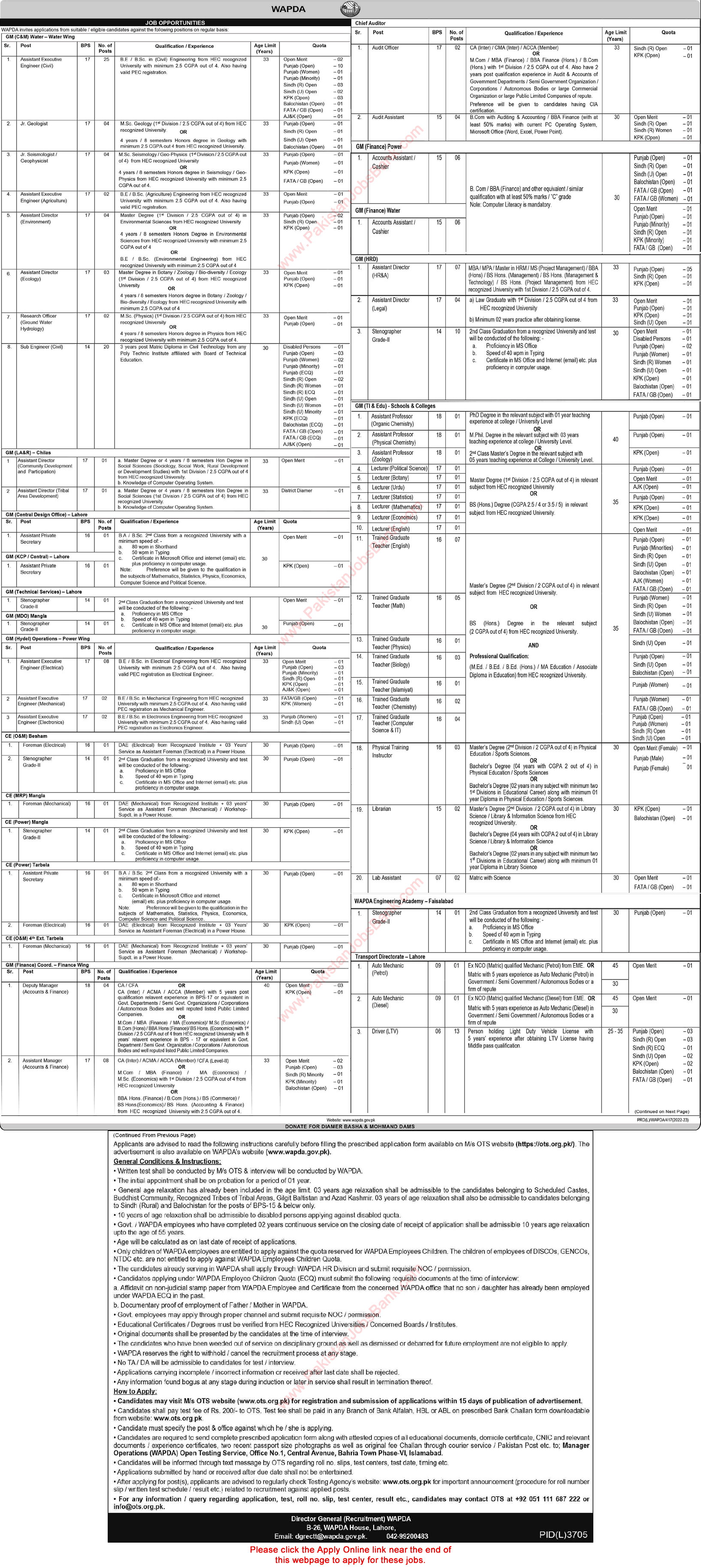 WAPDA Jobs June 2023 July OTS Apply Online Water and Power Development Authority Latest