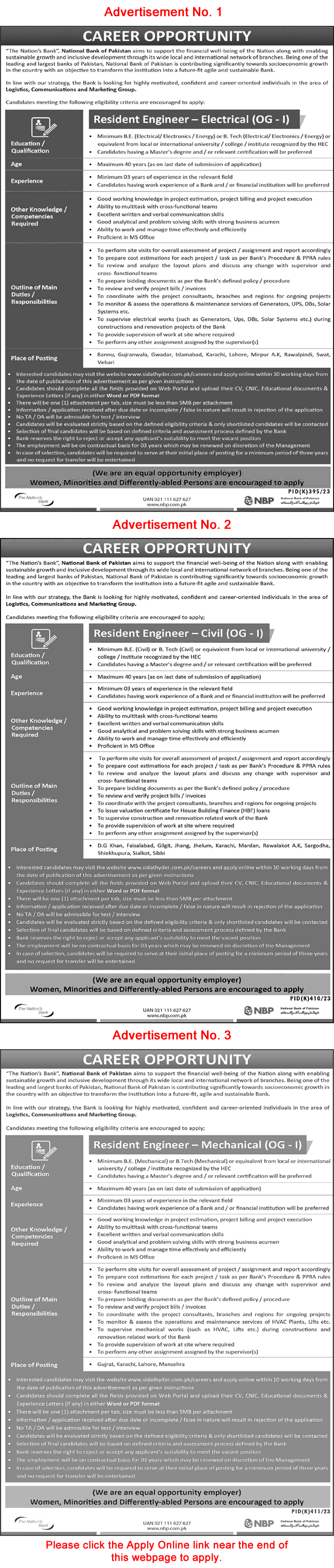 Resident Engineer Jobs in National Bank of Pakistan 2023 August Apply Online NBP Latest