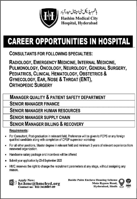 Hashim Medical City Hospital Hyderabad Jobs 2023 September Medical Consultants & Others Latest