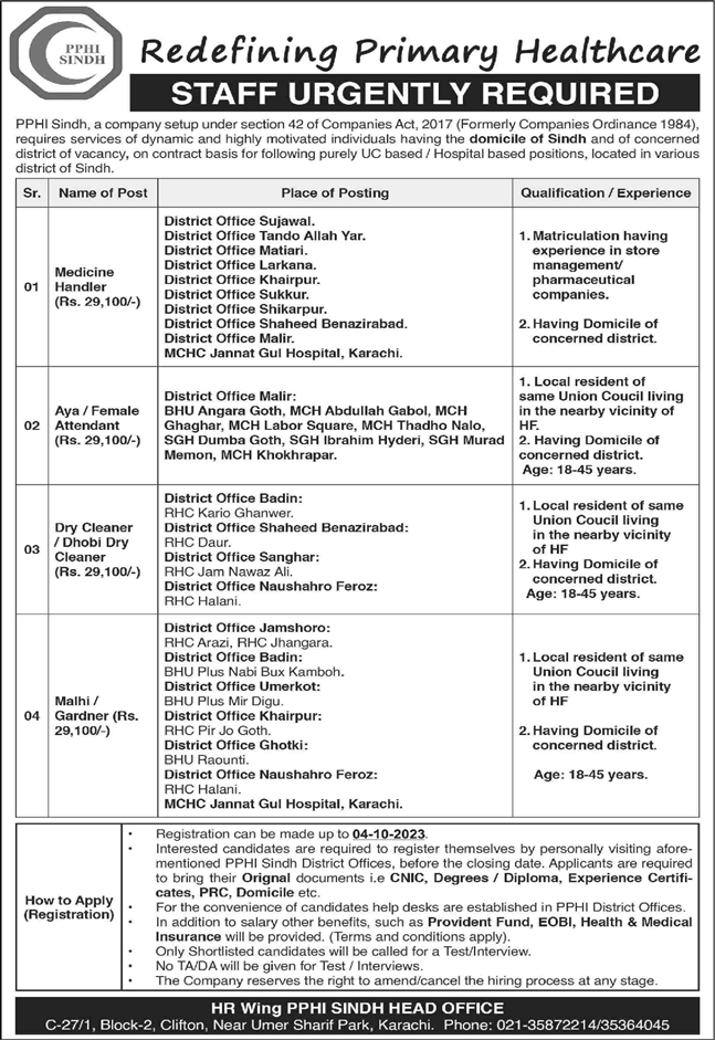 PPHI Sindh Jobs September 2023 People Primary Healthcare Initiative Latest