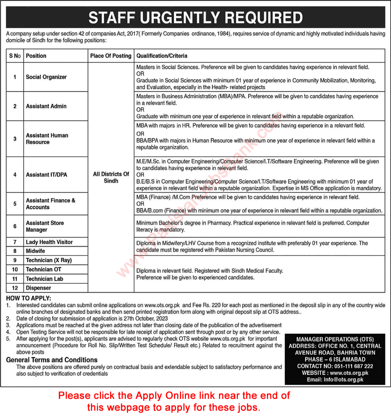 Health Department Sindh Jobs October 2023 OTS Apply Online Primary Healthcare Latest