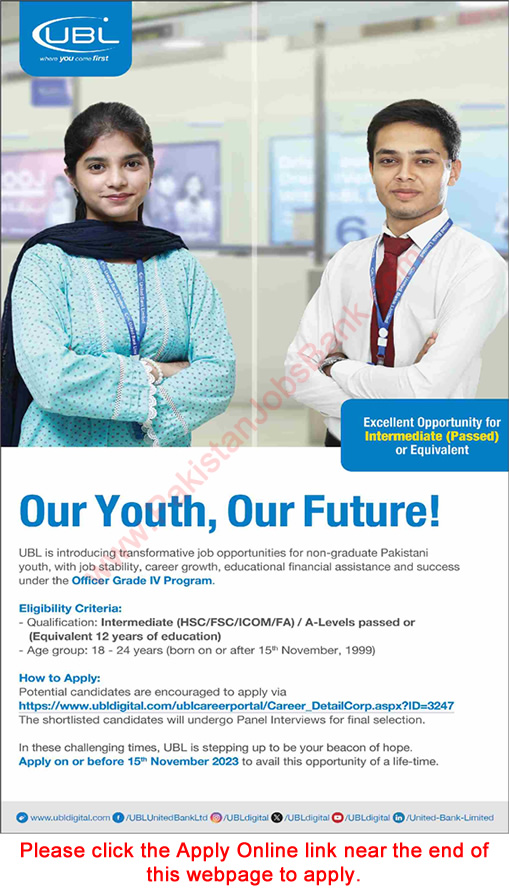 UBL Jobs October 2023 November NTS Apply Online Officer Grade IV Program Latest