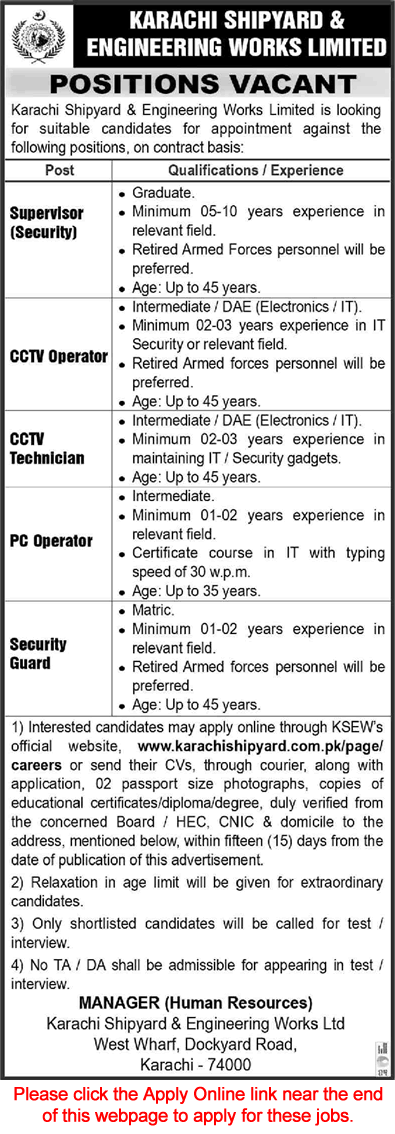 Karachi Shipyard and Engineering Works Jobs November 2023 CCTV Operators & Others Apply Online Latest