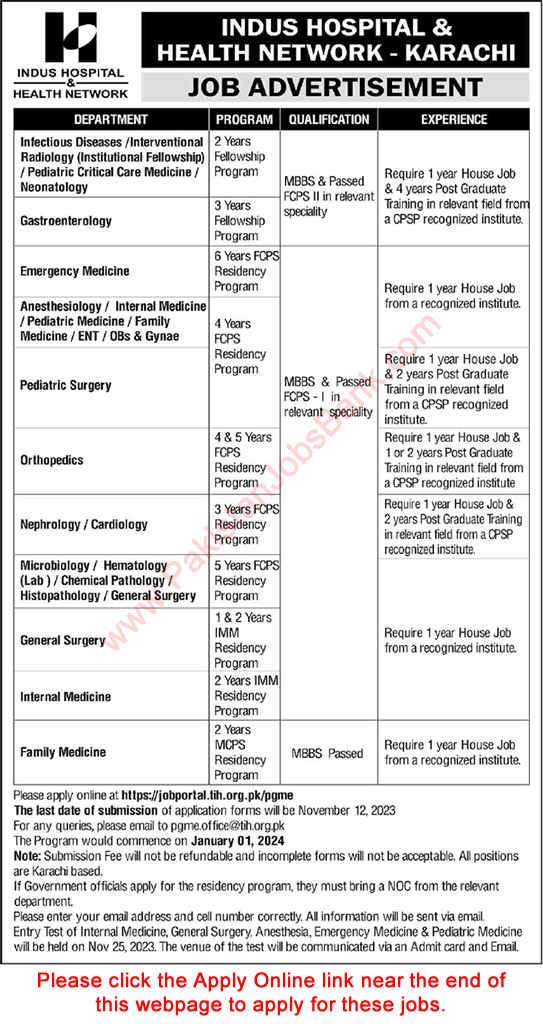 Indus Hospital Karachi Jobs October 2023 November Apply Online Residency & Fellowship Programs Latest