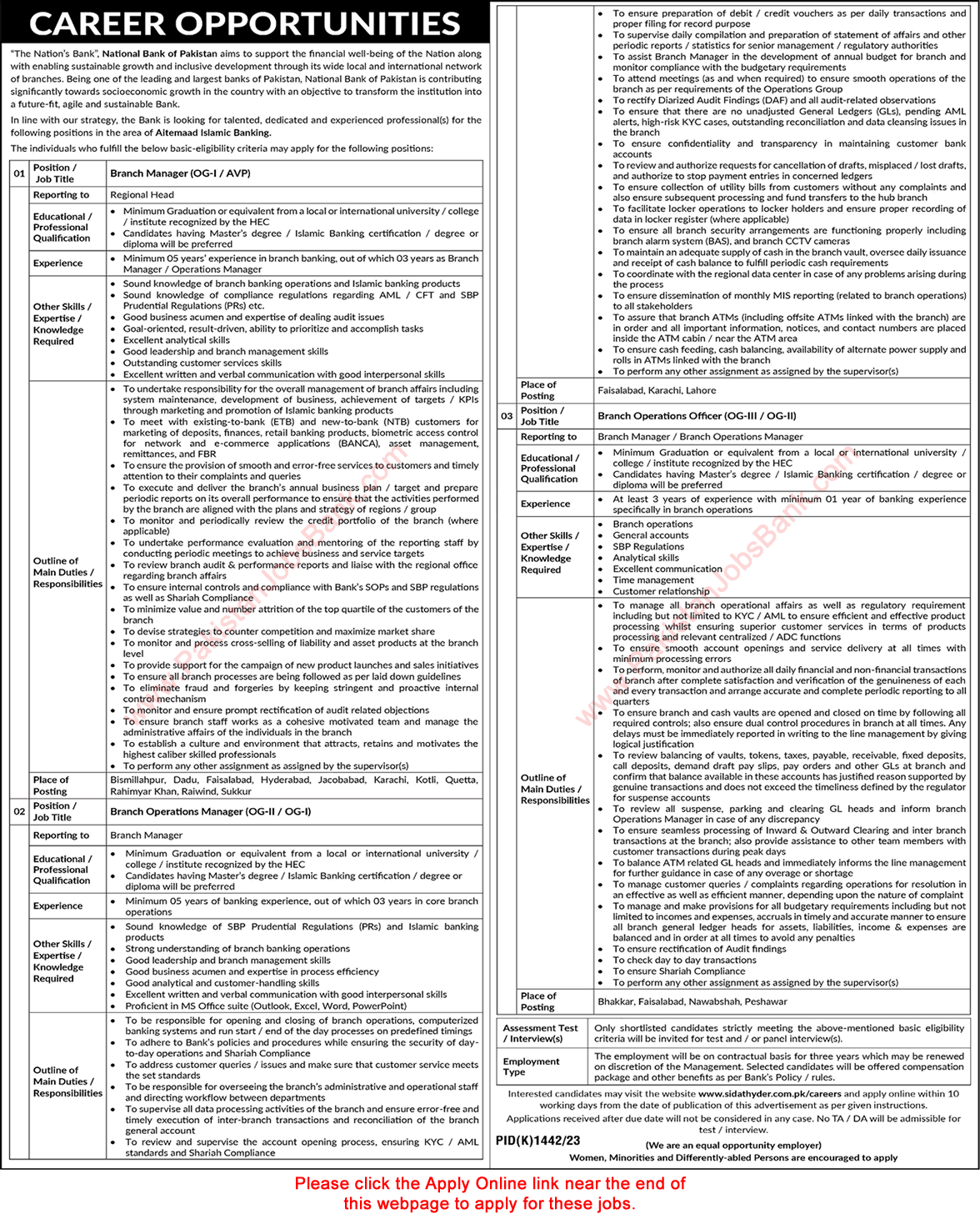 National Bank of Pakistan Jobs November 2023 Apply Online Branch Operations Officers & Others Latest