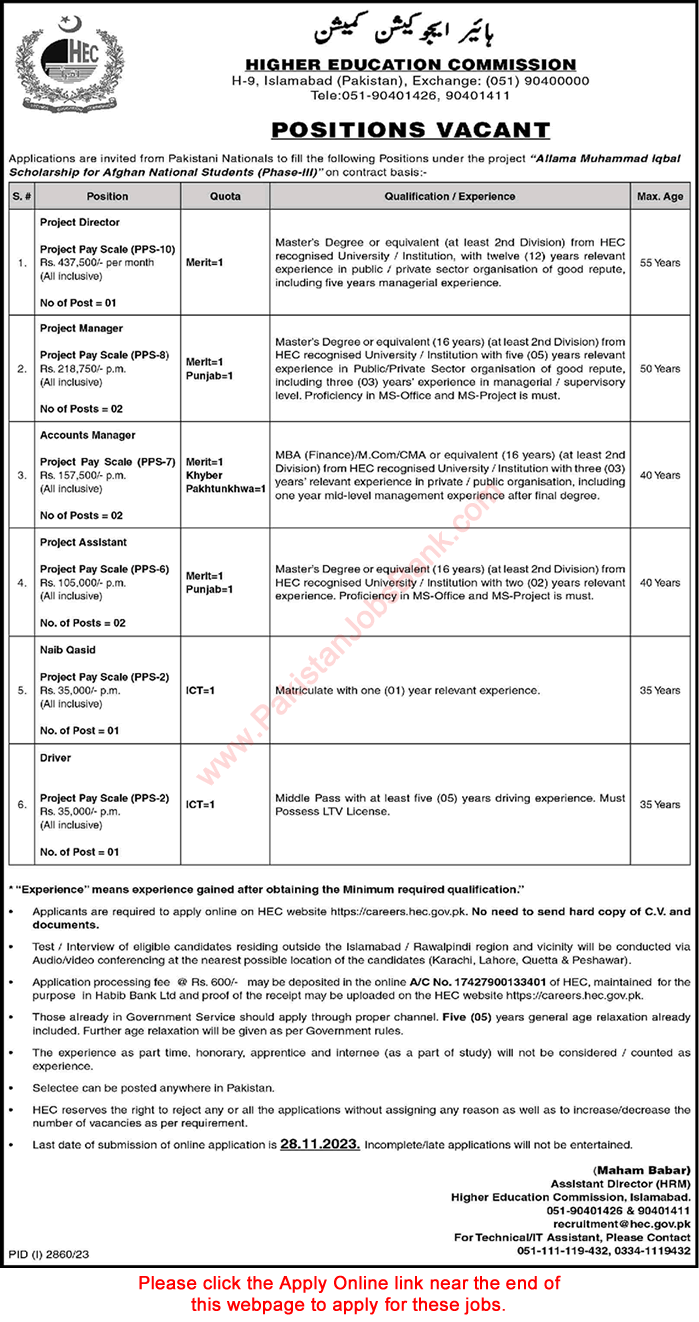 HEC Jobs November 2023 Online Apply Higher Education Commission Latest