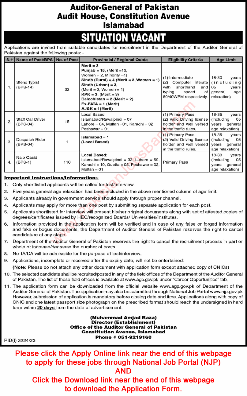 Auditor General of Pakistan Jobs 2023 AGP Online Application Form Download Latest