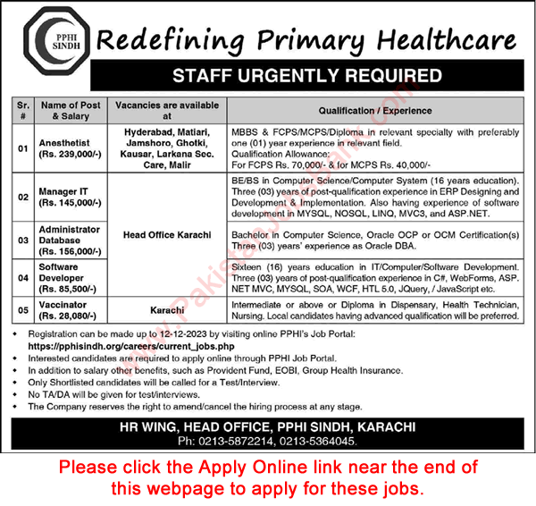 PPHI Sindh Jobs December 2023 Apply Online People's Primary Healthcare Initiative Latest