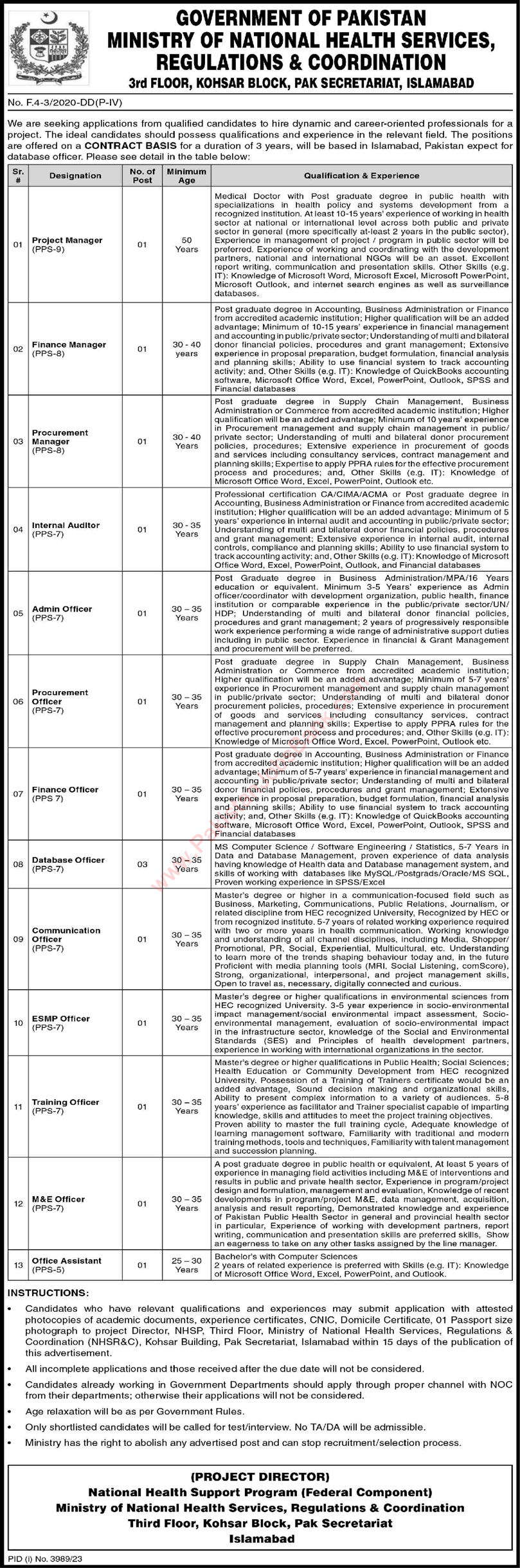 Ministry of National Health Services Jobs December 2023 / 2024 National Health Support Program Latest