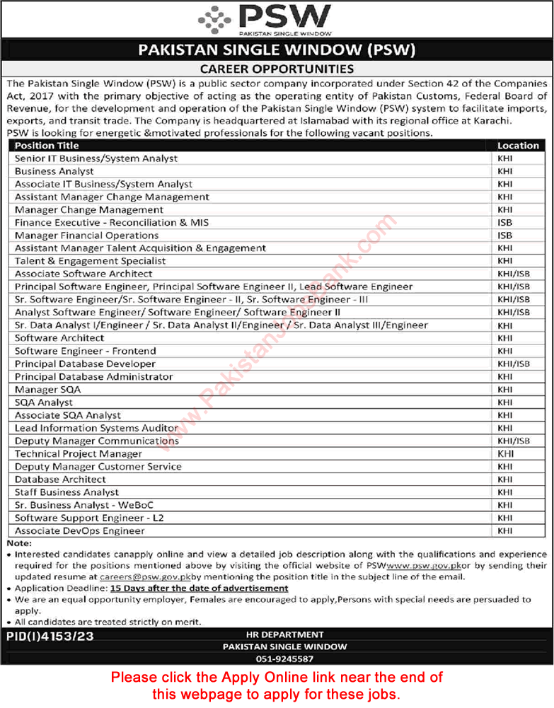 Pakistan Single Window Jobs 2024 PSW Online Apply SQA Analysts, Software Engineers & Others Latest