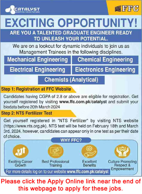 FFC Management Trainee Program 2024 Engineers at Fauji Fertilizer NTS Online Application / Registration Latest