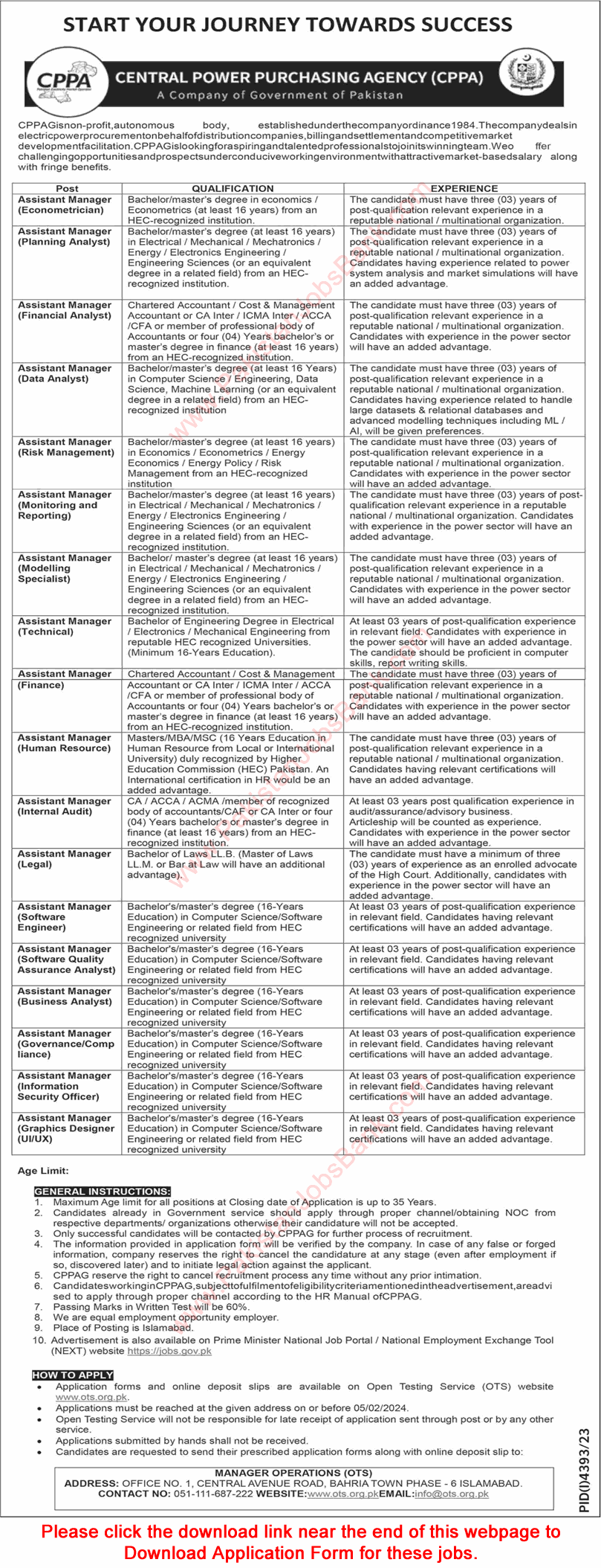 Central Power Purchasing Agency Jobs 2024 CPPA Islamabad OTS Application Form Assistant Managers Latest