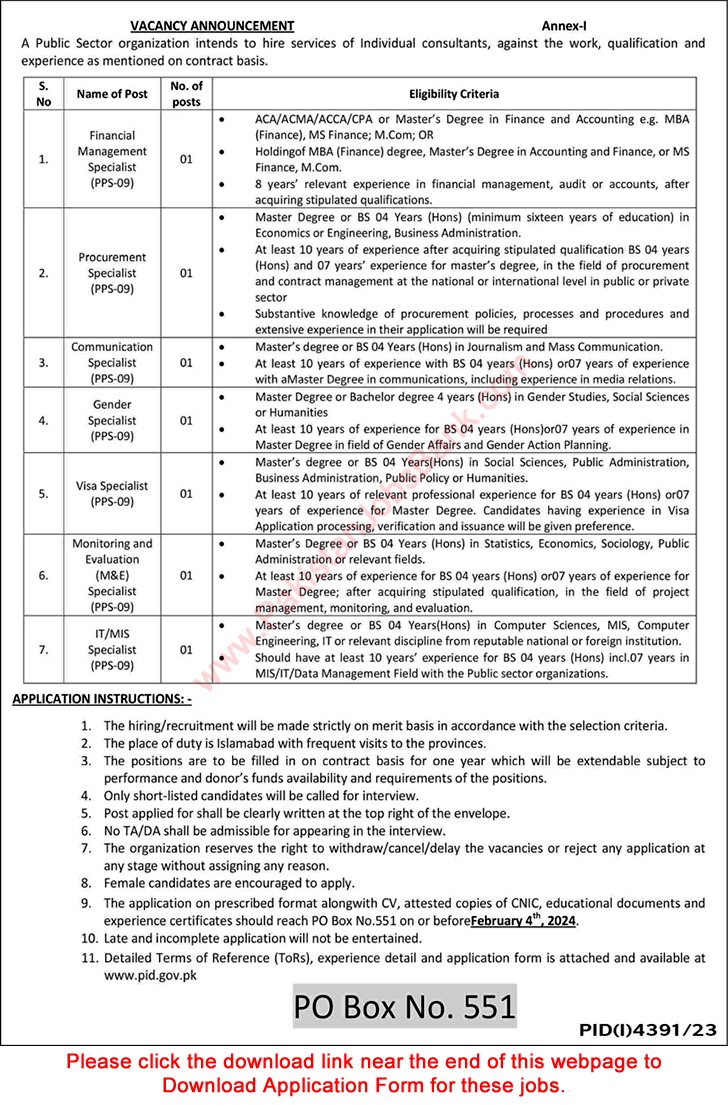 Press Information Department Jobs 2024 PO Box 551 Application Form Latest