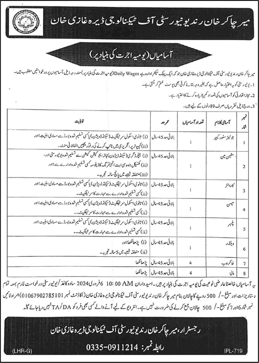 Mir Chakar Khan Rind University of Technology Dera Ghazi Khan Jobs 2024 MCUT Latest