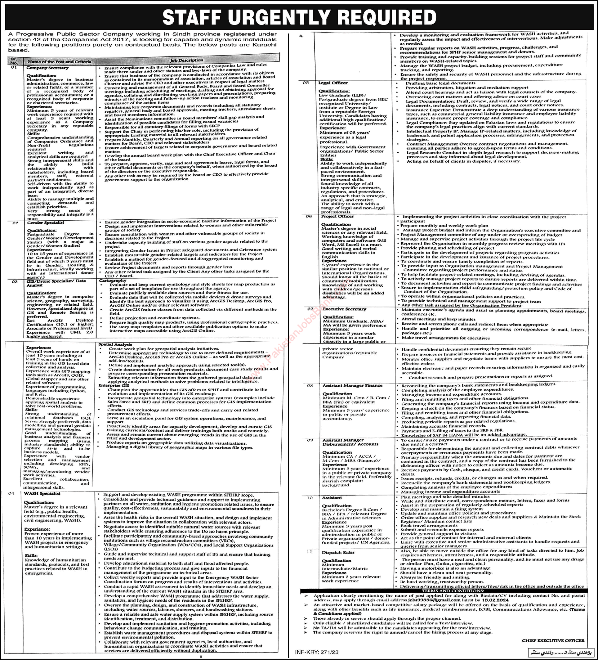 Public Sector Company Jobs 2024 Karachi Assistant Managers & Others Latest