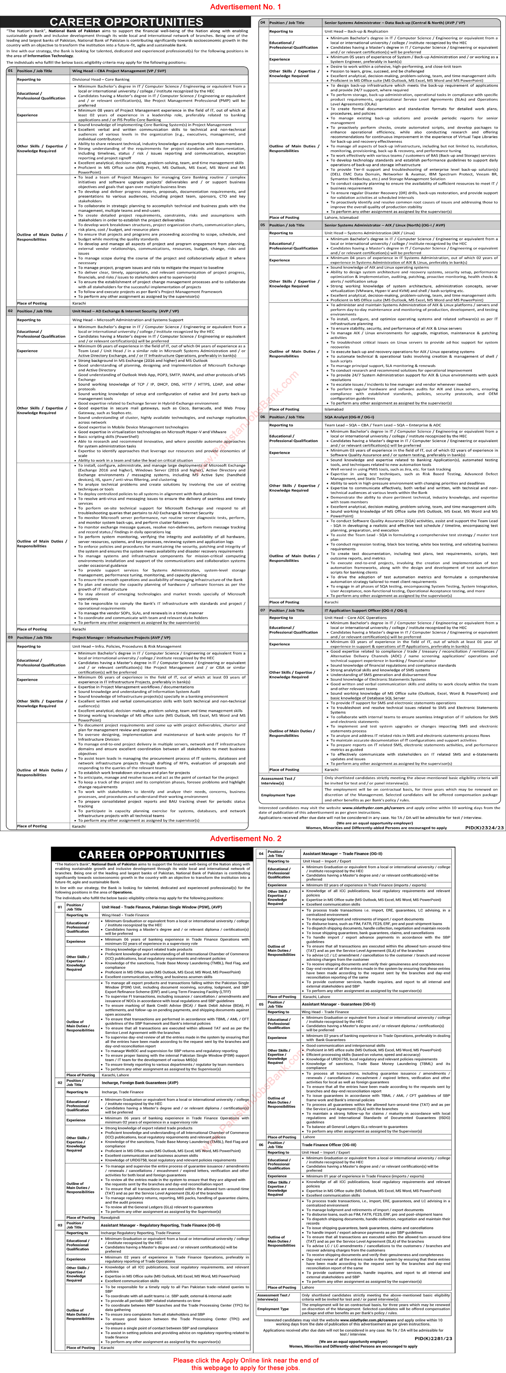 National Bank of Pakistan Jobs February 2024 Apply Online NBP Assistant Managers & Others Latest