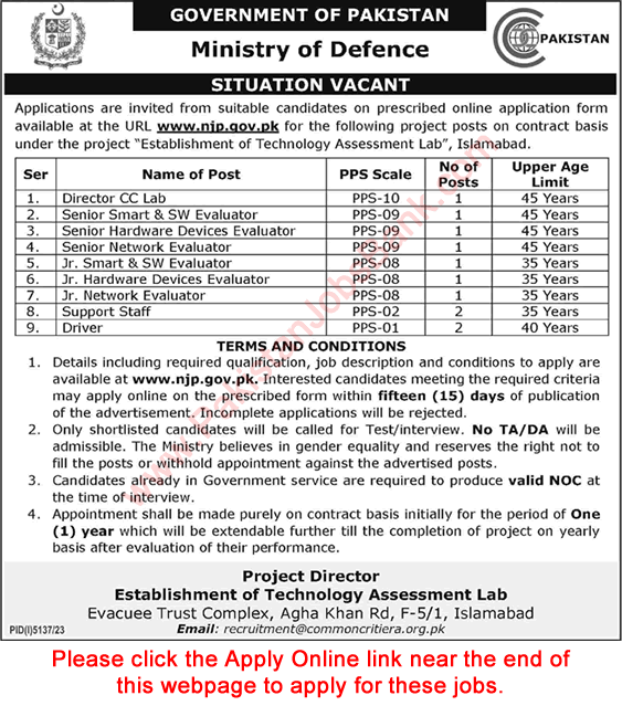 Ministry of Defence Islamabad Jobs February 2024 Pakistan Apply Online Evaluators & Others Latest