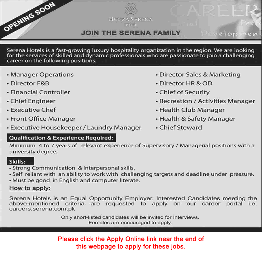 Hunza Serena Hotel Jobs 2024 March Apply Online Front Office Manager & Others Latest