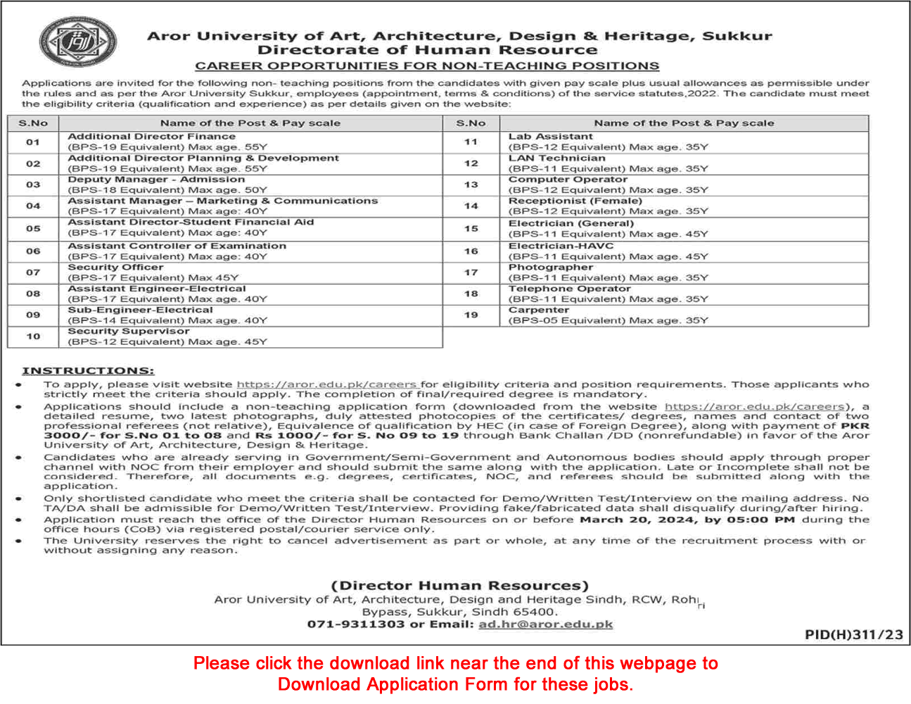 Aror University Sukkur Jobs 2024 March Application Form Sub Lab Assistant, Computer Operator & Others Latest