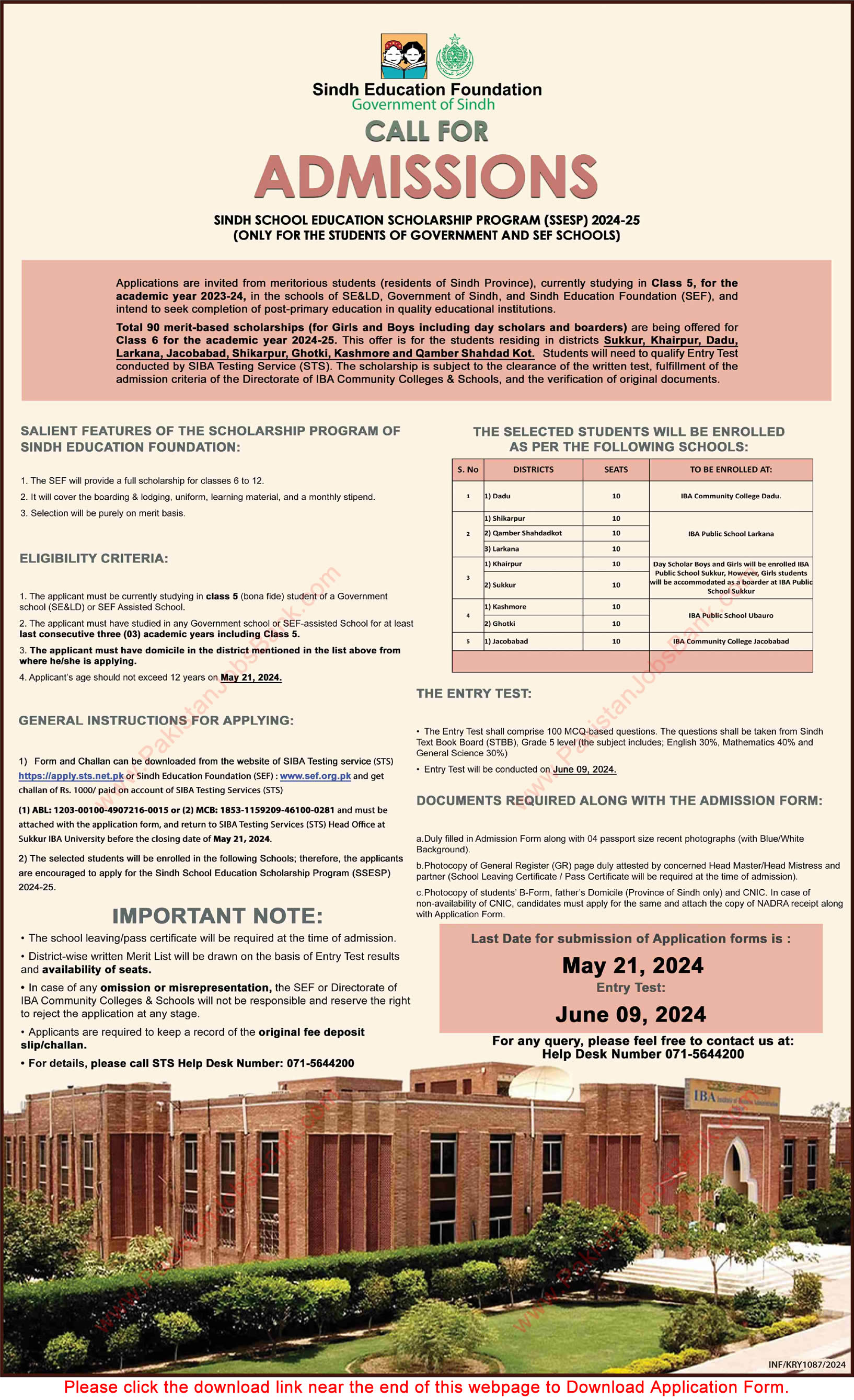 Sindh School Education Scholarship Program 2024-25 Application Form Sindh Education Foundation (SEF) SSESP Latest