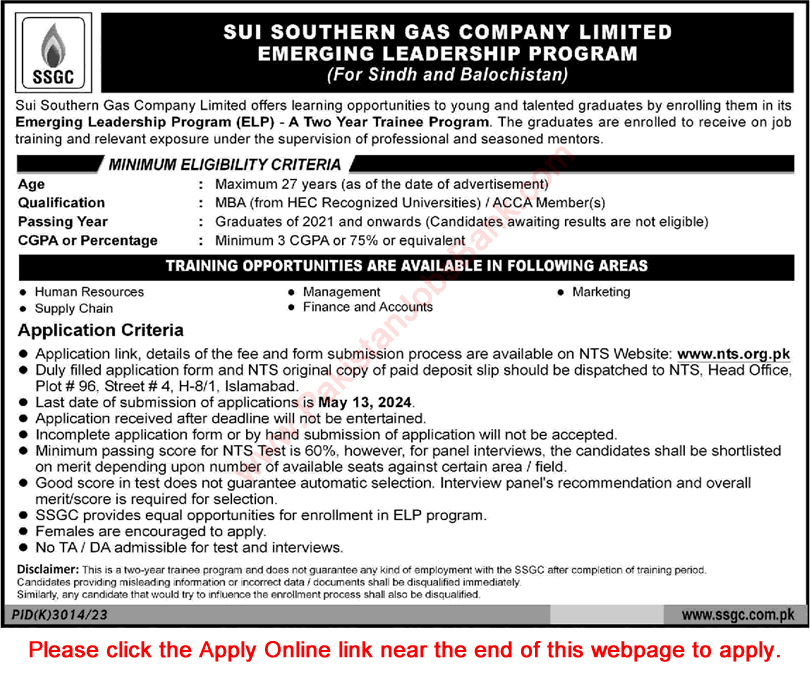 SSGC Emerging Leadership Trainee Program April 2024 May NTS Apply Online Latest