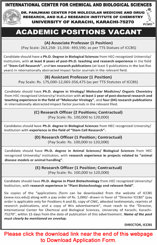 ICCBS University of Karachi Jobs June 2025 Application Form Teaching Faculty & Research Officers Latest
