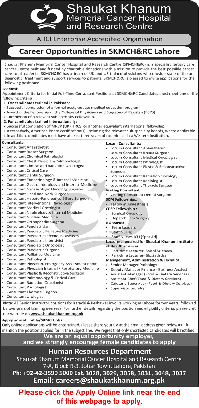Shaukat Khanum Hospital Lahore Jobs November 2025 Apply Online Medical Consultants & Others Latest