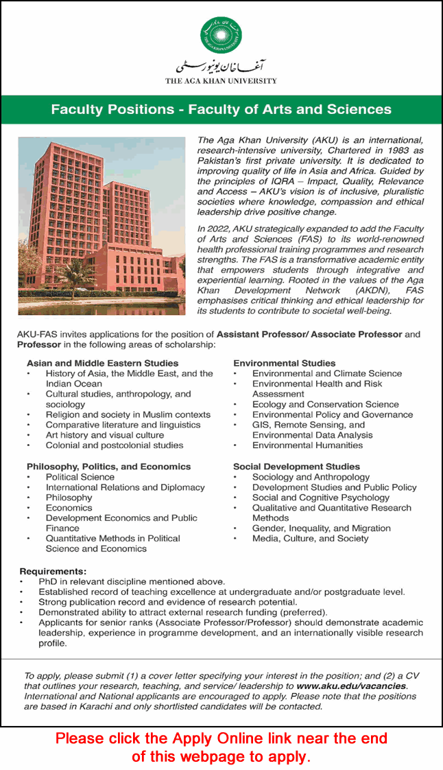 Aga Khan University Karachi Jobs 2025 November / December Apply Online Teaching Faculty Latest