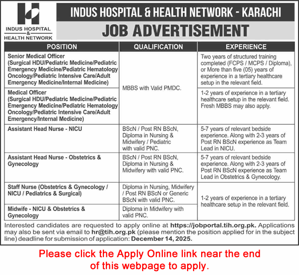 Indus Hospital Karachi Jobs December 2025 Apply Online Medical Officers, Nurses & Midwife Latest