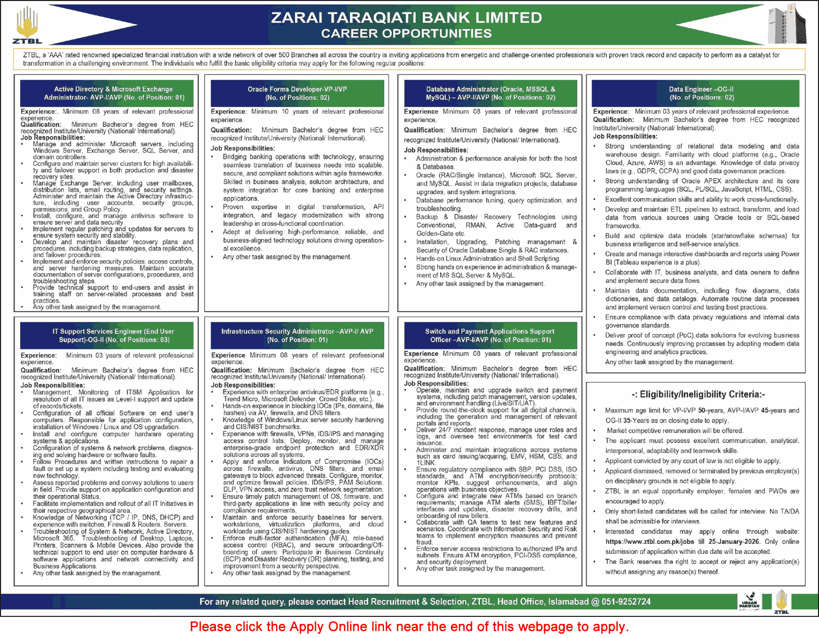 ZTBL Jobs 2026 Apply Online IT Support Services Engineers, Data Engineers & Others Latest