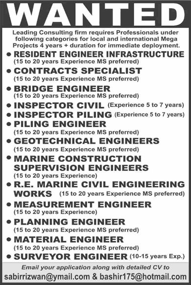 Consulting Firm Jobs in Pakistan 2026 Civil Engineers, Planning Engineer & Others Latest