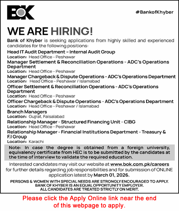 Bank of Khyber Jobs February 2026 Apply Online Branch Managers, Relationship Managers & Others BOK Latest