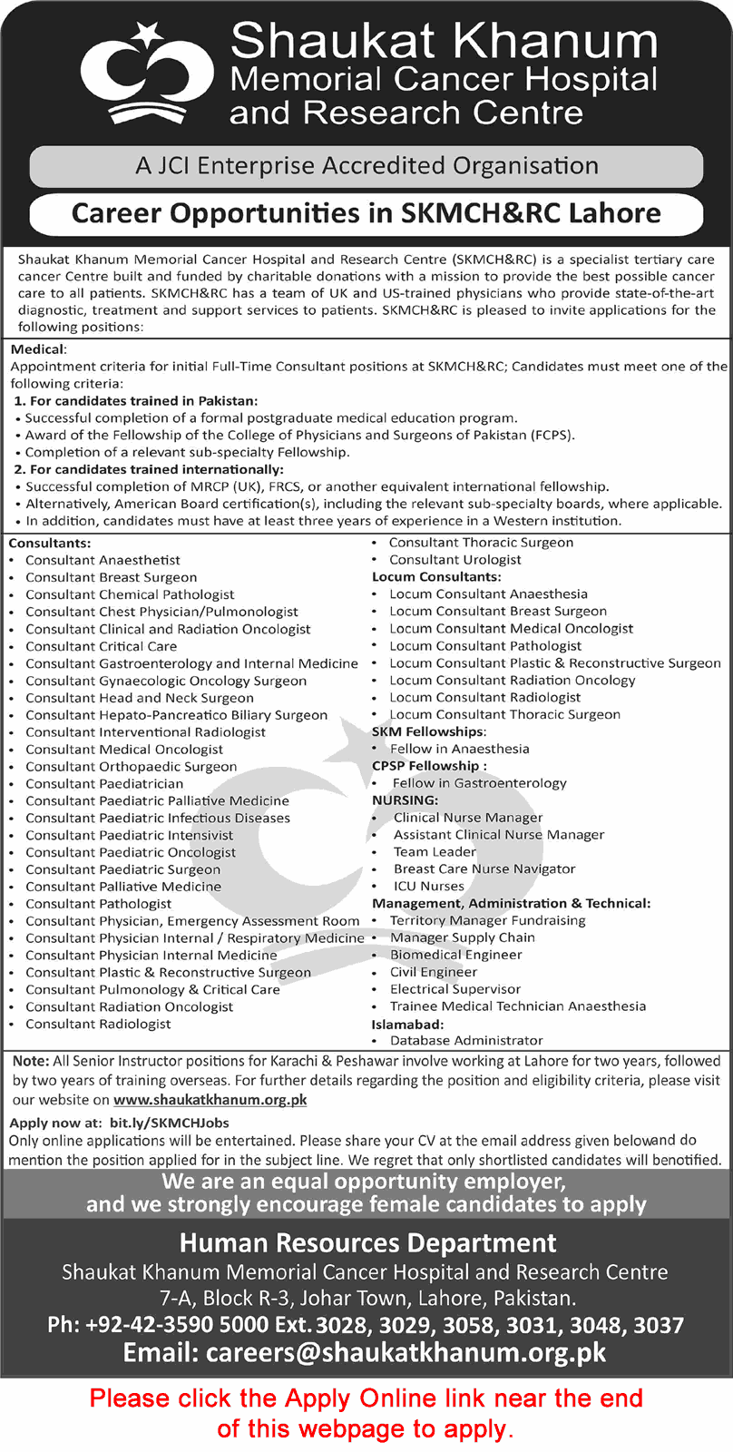 Shaukat Khanum Hospital Lahore Jobs March 2026 Apply Online Medical Consultants, Nurses & Others SKMCH&RC Latest