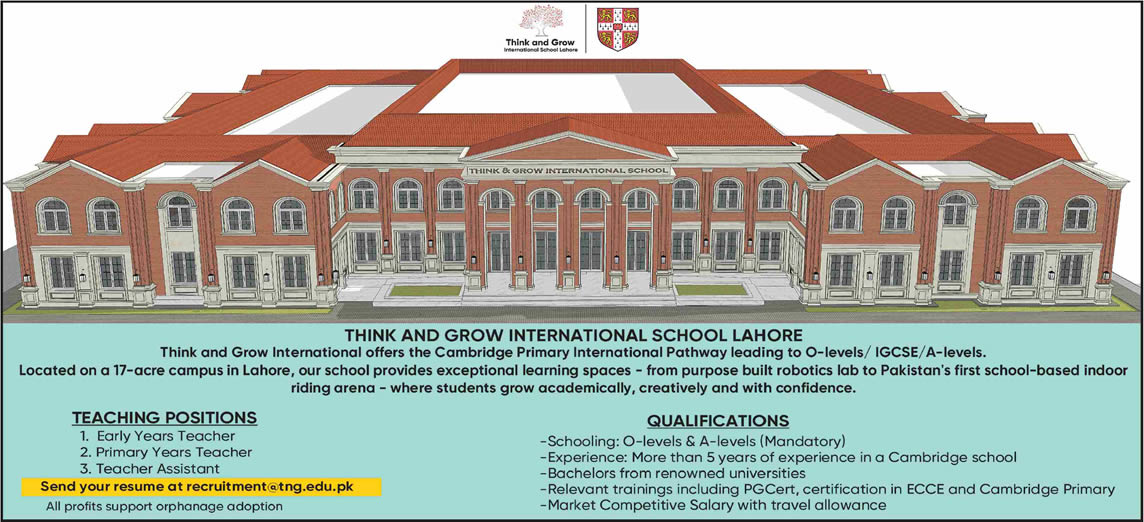 Think and Grow International School Lahore Jobs 2026 April / May Teacher & Teaching Assistant Latest