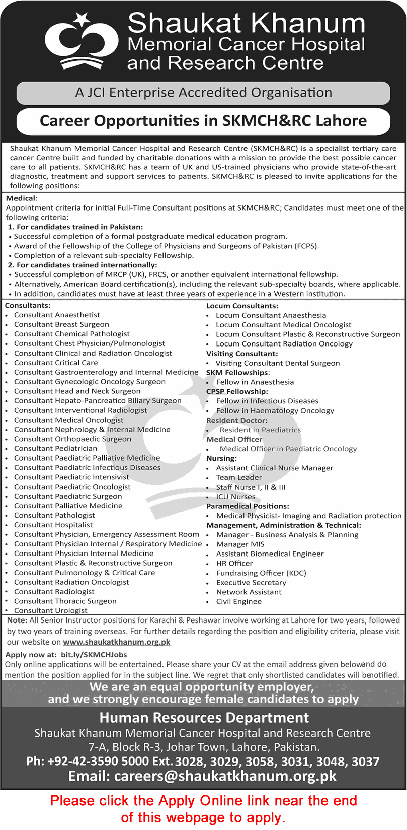 Shaukat Khanum Hospital Lahore Jobs May 2026 Apply Online Medical Consultants, Nurses & Others SKMCH&RC Latest