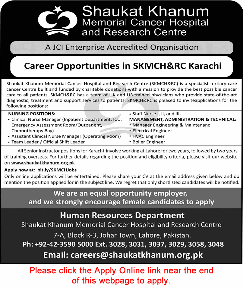 Shaukat Khanum Hospital Karachi Jobs May 2026 Apply Online Nurses, Electrical Engineer & Others SKMCH&RC Latest