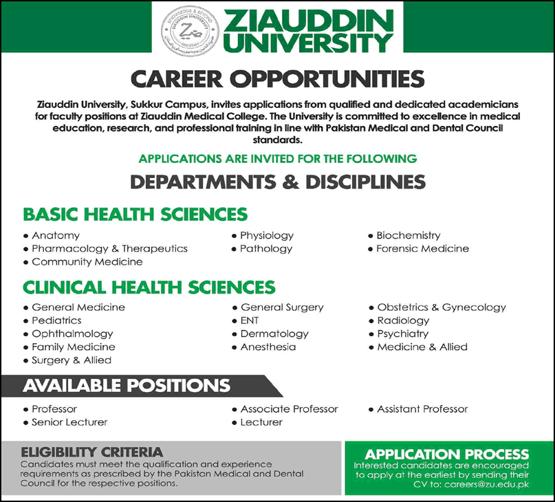 Ziauddin University Sukkur Jobs May 2026 Teaching Faculty Latest