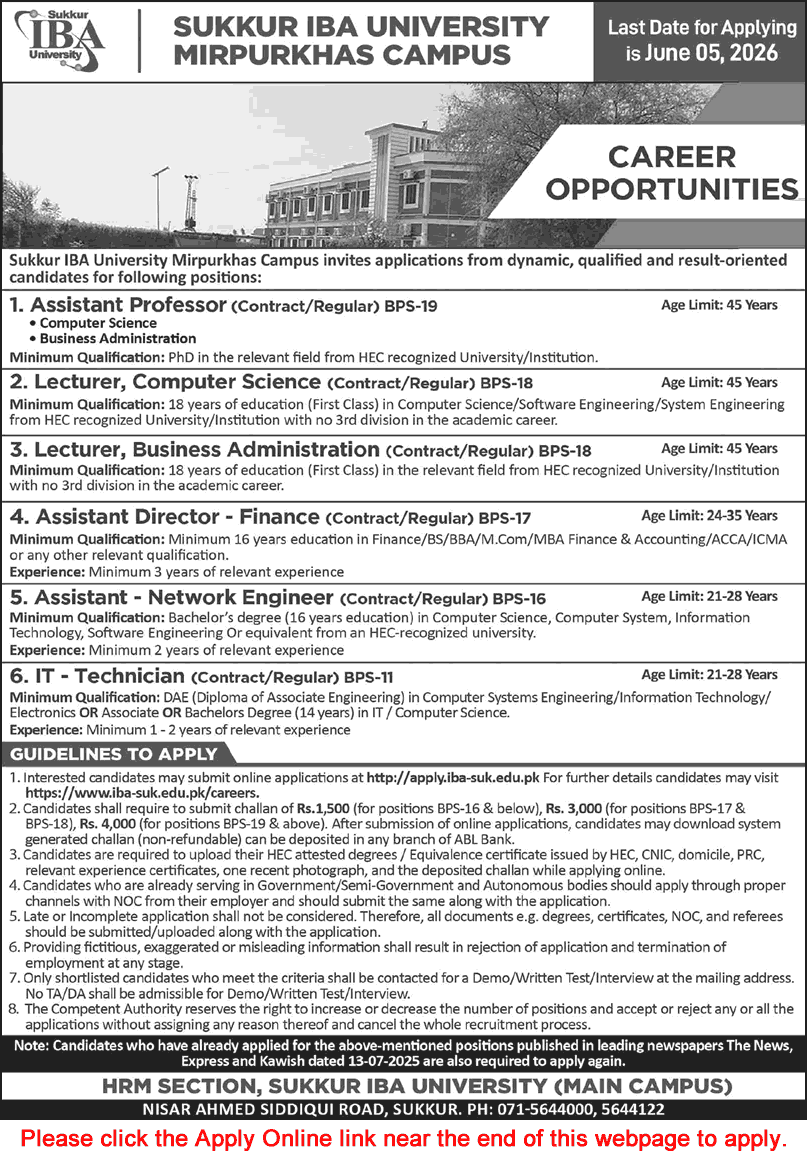 Sukkur IBA University Mirpurkhas Campus Jobs May 2026 Apply Online Teaching Faculty & Others Latest