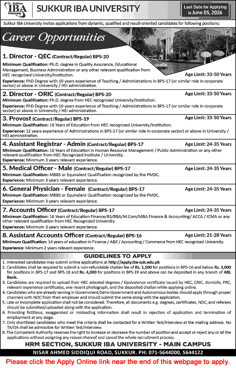 Sukkur IBA University Jobs May 2026 Apply Online Accounts Officer & Others Latest