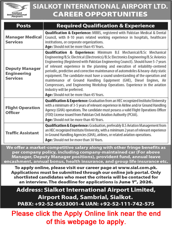 Sialkot International Airport Jobs May 2026 Apply Online SIAL Latest
