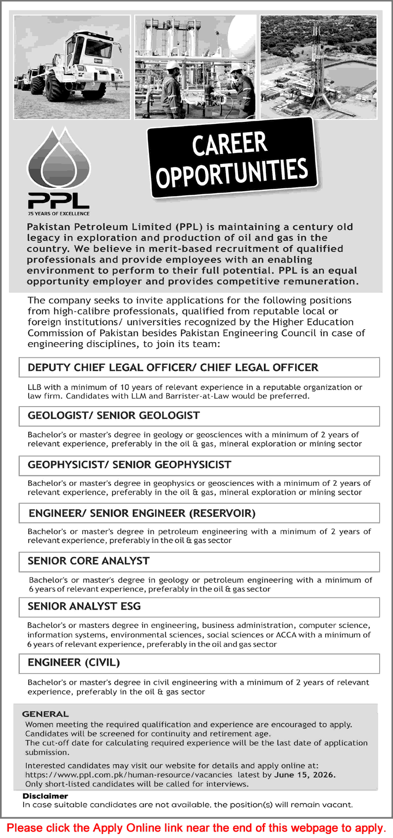 Pakistan Petroleum Limited Jobs 2026 May PPL Apply Online Petroleum / Civil Engineers & Others Latest
